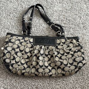 Coach Black and Tan Shoulder Bag with Signature Design